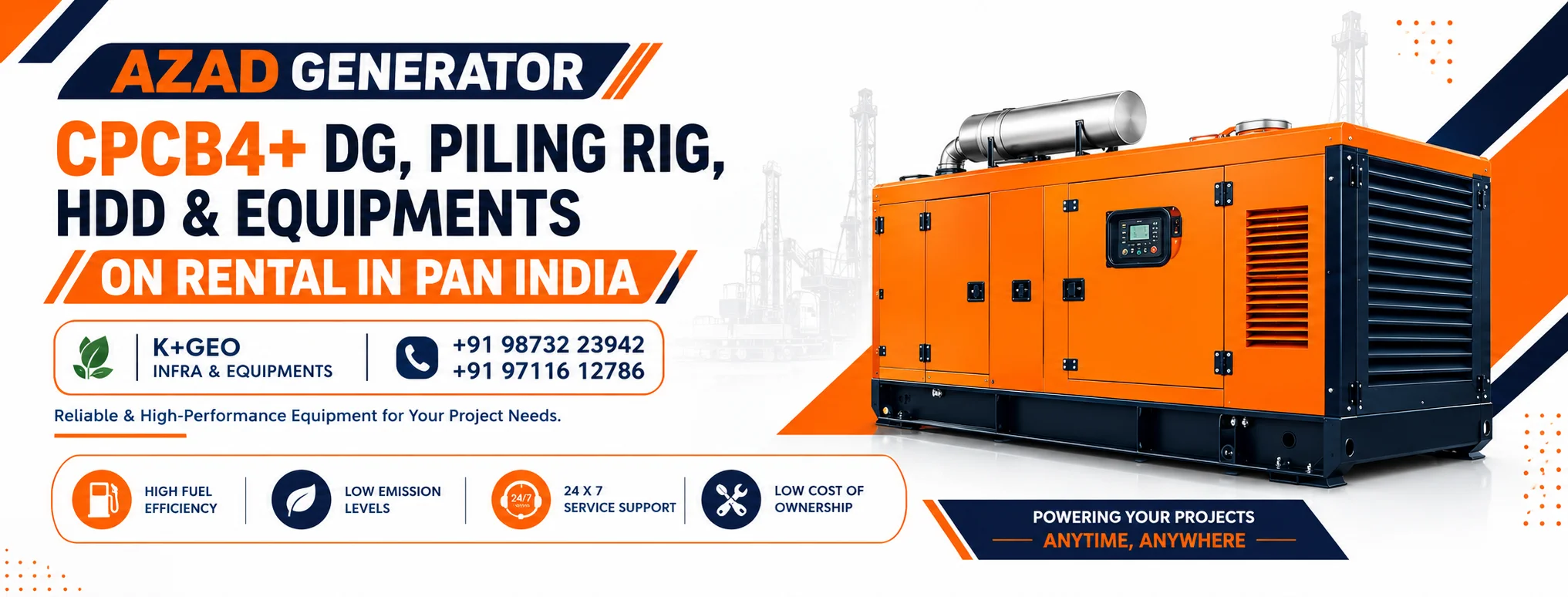 Azad Generator CPCB4+ DG, Piling Rig, HDD and Equipments On Rental
